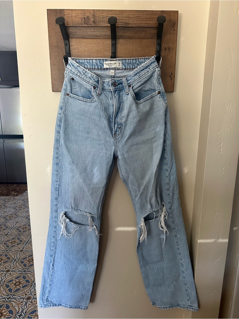 Abercrombie & Fitch Curve Love Light Wash High-Rise Distressed Jeans